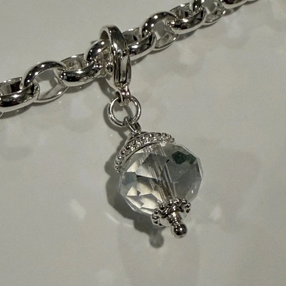 Origami Owl Silver Tone 5 Floating Crystal Charm Bracelet Locket Key Clover 7.5